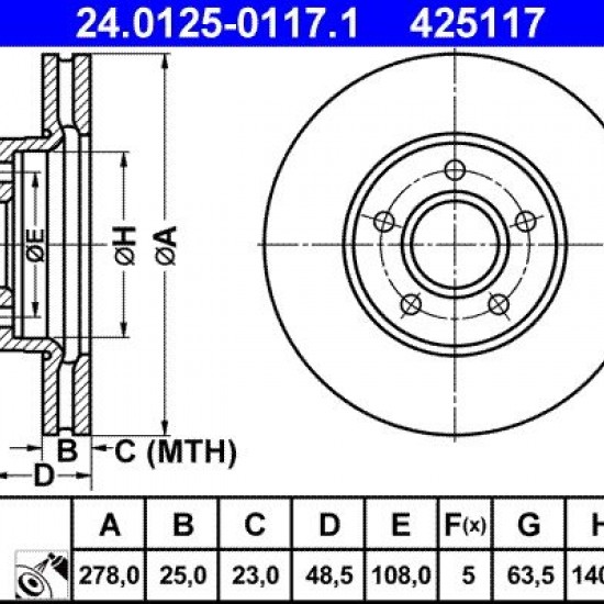 24.0125-0117.1 1223665 ΔΙΣΚΟΠΛΑΚΕΣ ΕΜΠ. 278mm