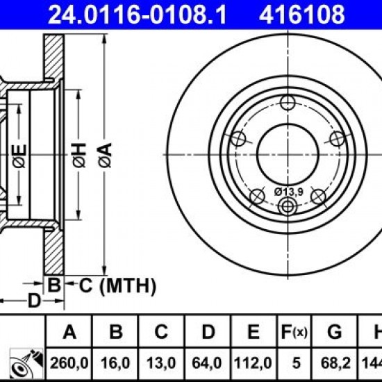 24.0116-0108.1 701615301 ΔΙΣΚΟΠΛΑΚΕΣ ΕΜΠ. 260mm 14"