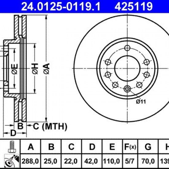 24.0125-0119.1 569056 ΔΙΣΚΟΠΛΑΚΕΣ ΕΜΠΡ. 288mm